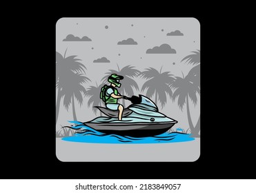 outdoor activity motor boat sport on the beach illustration design
