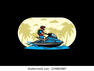 outdoor activity motor boat sport on the beach illustration design