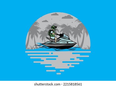 outdoor activity motor boat sport on the beach illustration design