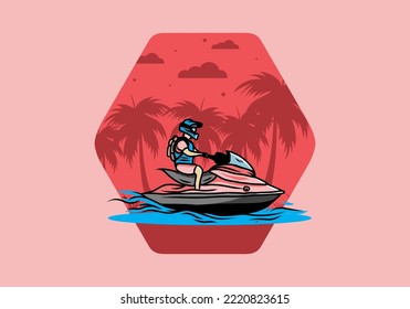 outdoor activity motor boat sport on the beach illustration design