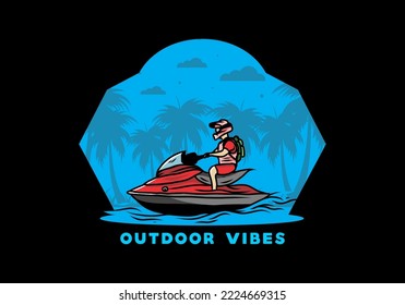 outdoor activity motor boat sport on the beach illustration design