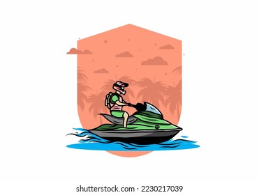 outdoor activity motor boat sport on the beach illustration design