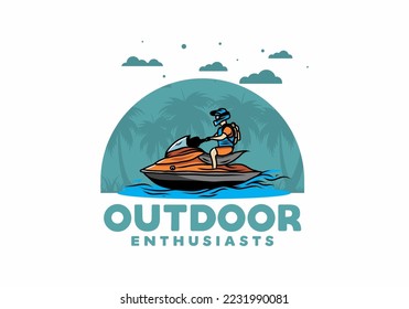 outdoor activity motor boat sport on the beach illustration design