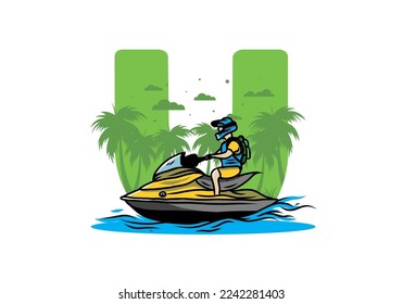 outdoor activity motor boat sport on the beach illustration design