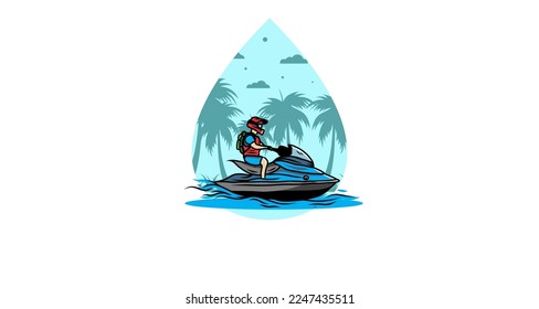 outdoor activity motor boat sport on the beach illustration design