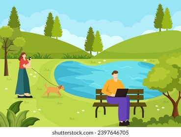 Outdoor Activity Vector Illustration with Relaxing on a Picnic, Leisure Activities at Weekend and Active Recreation in Flat Cartoon Background Design
