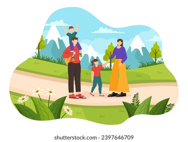 Outdoor Activity Vector Illustration with Relaxing on a Picnic, Leisure Activities at Weekend and Active Recreation in Flat Cartoon Background Design