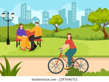Outdoor Activity Vector Illustration with Relaxing on a Picnic, Leisure Activities at Weekend and Active Recreation in Flat Cartoon Background Design