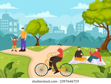 Outdoor Activity Vector Illustration with Relaxing on a Picnic, Leisure Activities at Weekend and Active Recreation in Flat Cartoon Background Design