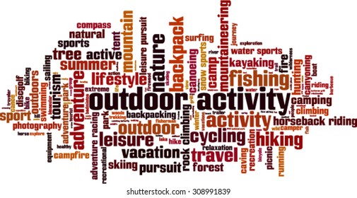 Outdoor activity word cloud concept. Vector illustration
