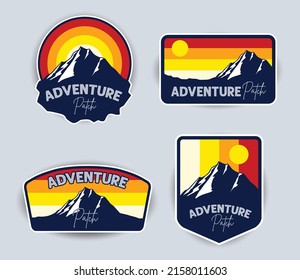 outdoor adventure activity patch emblem collection in colorful mountain illustration vector