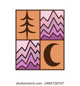 Outdoor adventure badge. Camping adventure label in retro style. Mountain logo graphics for t-shirt. Stock vector artwork concept