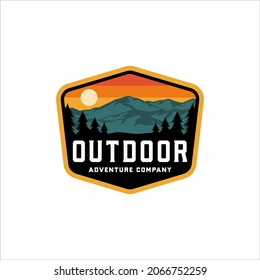 Outdoor adventure badge logo with retro design