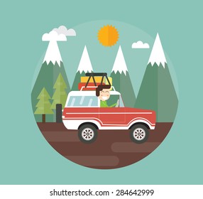 outdoor adventure - car drive in mountain