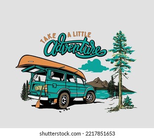 outdoor adventure design with suv van illustration