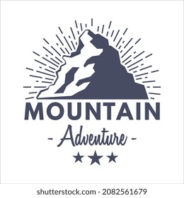 Outdoor Adventure and Hiking Tourism Logo with Black Mountain Silhouette Vector Template