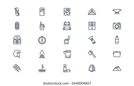 Outdoor adventure icon representing exploration, nature activities, and travel journey in outline style