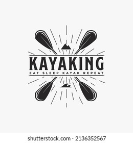 Outdoor adventure kayaking logo, kayak paddle vector on white background