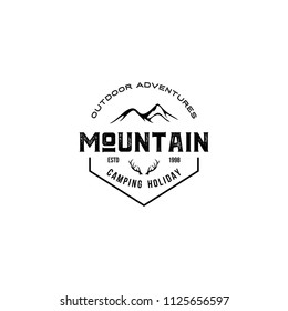 Outdoor adventure leisure. Forest camping logo emblem vector illustration.