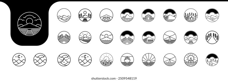 outdoor adventure line set collection icon design vector