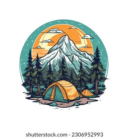 Outdoor Adventure Mountain Camping Vector Illustration