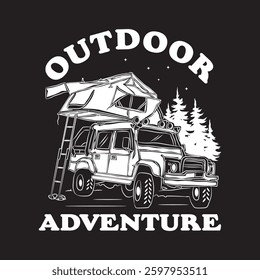 Outdoor adventure with off road vehicle roof top tent illustration