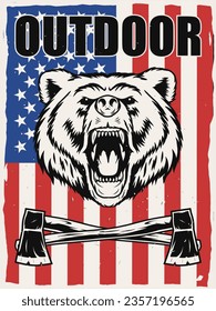 outdoor adventure poster with USA flag background