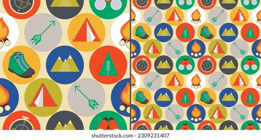 Outdoor adventure seamless pattern design with nature and mountain design