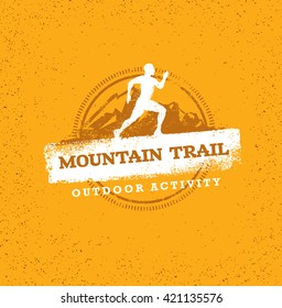 Outdoor Adventure Trail Creative Vector Design Concept. Run Bike Summer Extreme Activity Event Sign On Grunge Background