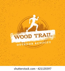 Outdoor Adventure Trail Creative Vector Design Concept. Extreme Activity Event Sign On Grunge Background