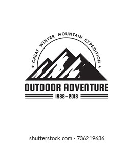 Outdoor Adventure - vector logo template concept illustration. Abstract mountains silhouette creative badge sign. Black & white design elements.