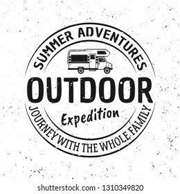 Outdoor adventure vector vintage emblem, label, badge or logo isolated on white background