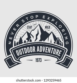 Outdoor Adventure vintage label, badge, logo or emblem. Vector illustration.