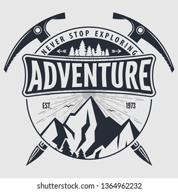 Outdoor Adventure vintage label, badge, logo or emblem. Vector illustration.