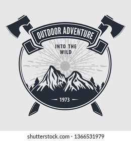 Outdoor Adventure vintage label, badge, logo or emblem. Vector illustration.