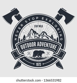 Outdoor Adventure vintage label, badge, logo or emblem. Vector illustration.