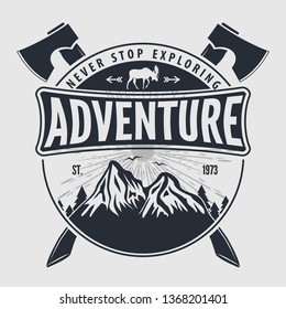 Outdoor Adventure vintage label, badge, logo or emblem. Vector illustration.