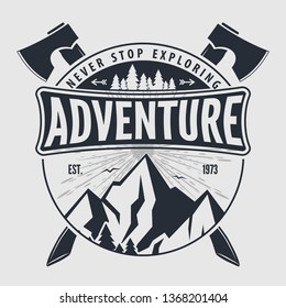 Outdoor Adventure vintage label, badge, logo or emblem. Vector illustration.