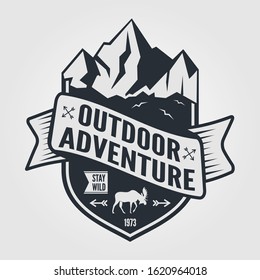 Outdoor Adventure - vintage label, badge, logo or emblem.