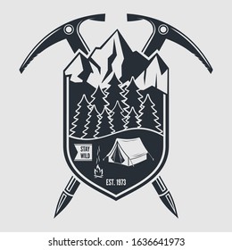 Outdoor Adventure vintage label, badge, logo or emblem. Vector illustration.