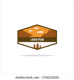 Outdoor Adventure vintage label, badge, logo or emblem. with mountains and forest silhouette. Vector illustration.