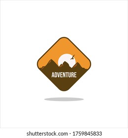 Outdoor Adventure vintage label, badge, logo or emblem. with mountains and forest silhouette. Vector illustration.
