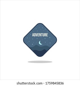 Outdoor Adventure vintage label, badge, logo or emblem. with mountains and forest silhouette. Vector illustration.