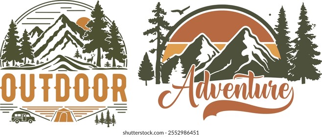 Diseño de camiseta vintage al aire libre y aventura