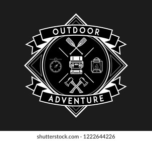 Outdoor adventure white on black is a vector illustration about discovering and exploring