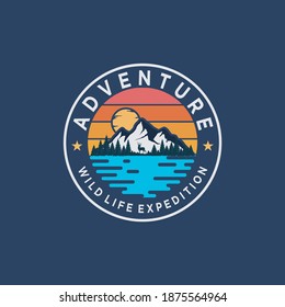 Outdoor adventure, wildlife expedition, wilderness logo design template on dark background