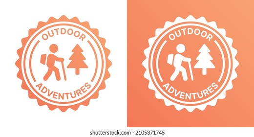 Outdoor adventures badge stamp icon. Camping and hiking symbol vector illustration.