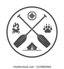 Outdoor adventures graphic symbol. Camping emblem isolated on white background. Vector illustration