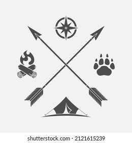 Outdoor adventures graphic symbol. Camping sign isolated on white background. Vector illustration