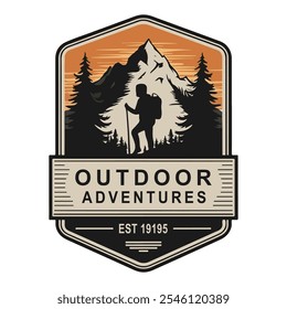 Outdoor adventures vector Outdoor adventures t shirt design and  Outdoor adventures logo design vintage style, mountain hiking design